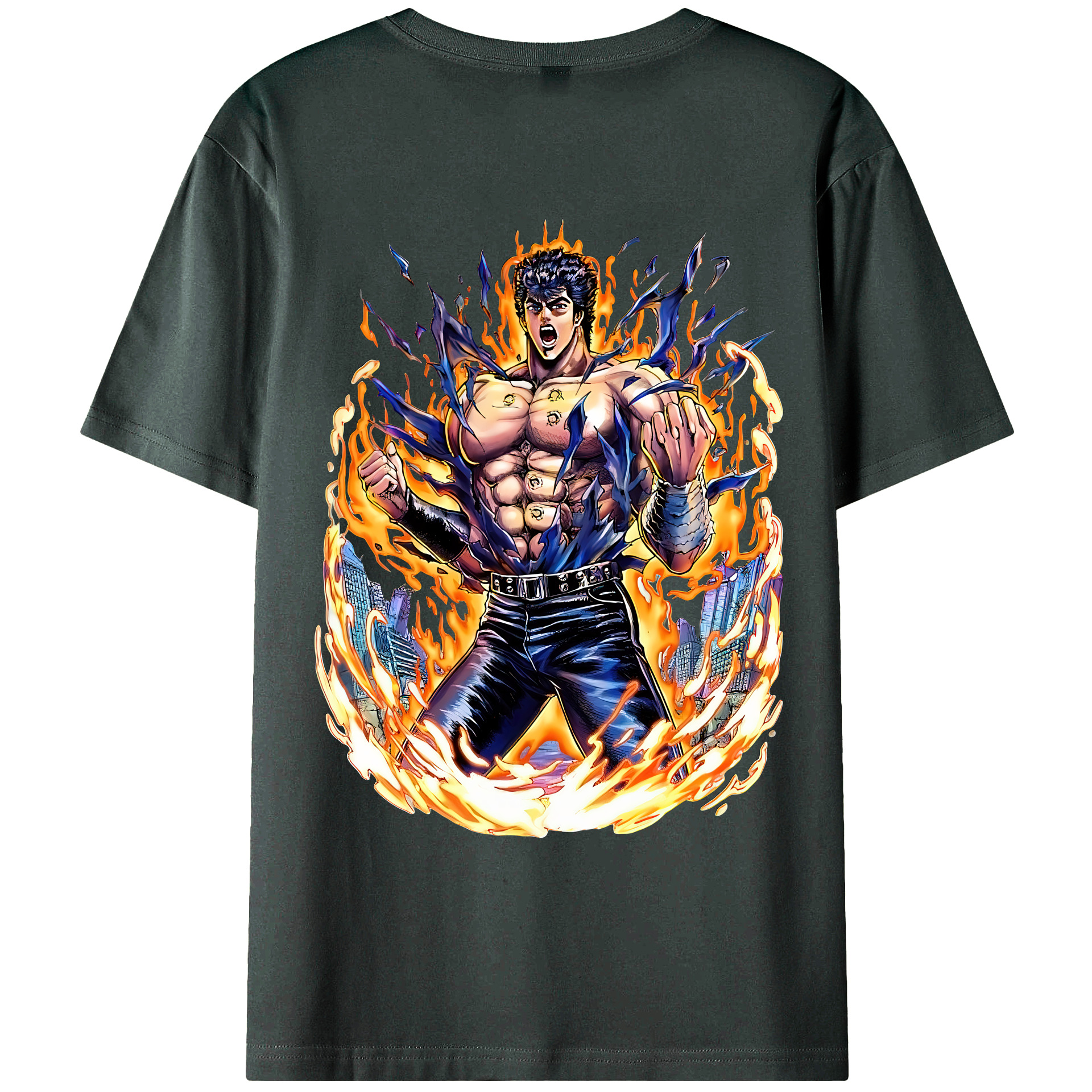 （画像用） 北斗の拳 Fist of the North Star 綿100％ メンズ半袖Tシャツ（バックプリント） 通気性